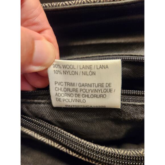 LIZ CLAIBORNE Vtg Double Top Handle Purse Grey Black Wool Tweed Grannycore Mob - Picture 6 of 12